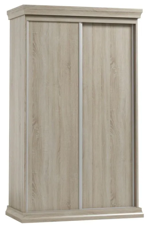 120 cm breiter Schiebetürenschrank mit 2 Türen | 6 Fächer | Kleiderstange | Farbe: Sonoma Eiche Abbildung
