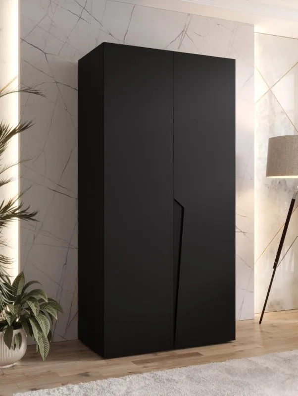 Kleiderschrank | 1 Fach | Farbe: Schwarz | 1 Kleiderstange | Soft-Close-Funktion | 1 Meter breit | Griffe: Schwarz | ABS-Kanten | Maße: 100 x 52 x 202 cm