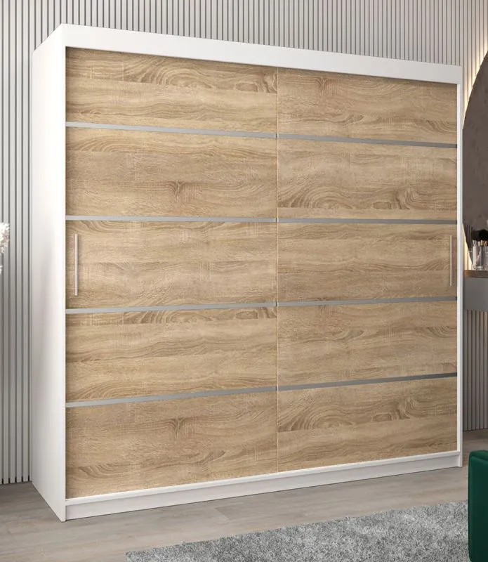 2 Meter breiter Kleiderschrank mit 2 Türen | Farbe: Sonoma Eiche / Weiß Abbildung