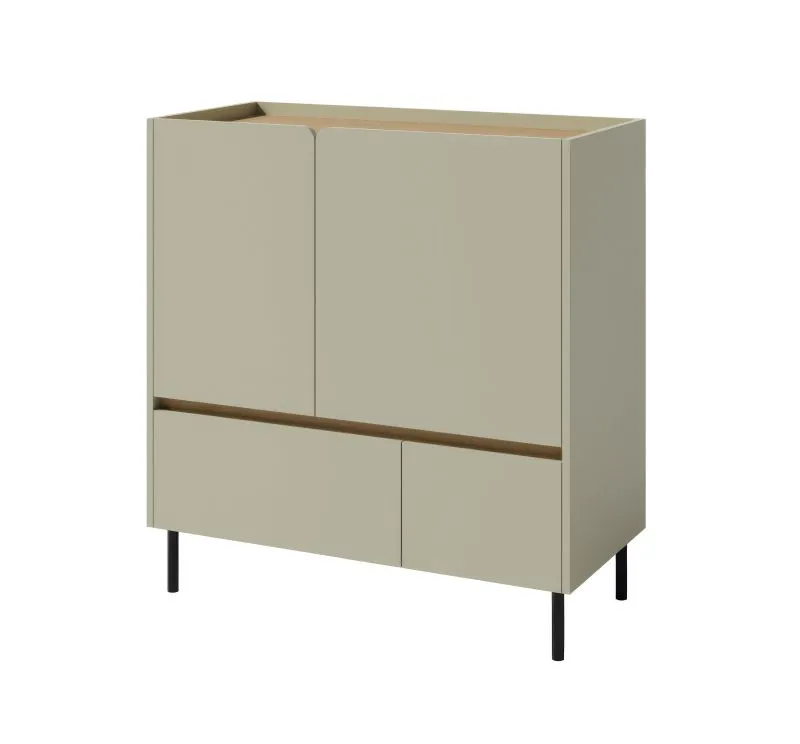 Kommode Fricourt 09, Mintgrün / Eiche dunkel, 105 x 95 x 40 cm, mit 4 Fächern und 2 Schubladen, ABS-Kanten, langlebig und modern