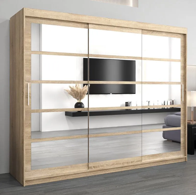 Großer 250 cm breiter Kleiderschrank mit 10 Fächern und 3 Türen | Farbe: Sonoma Eiche Abbildung