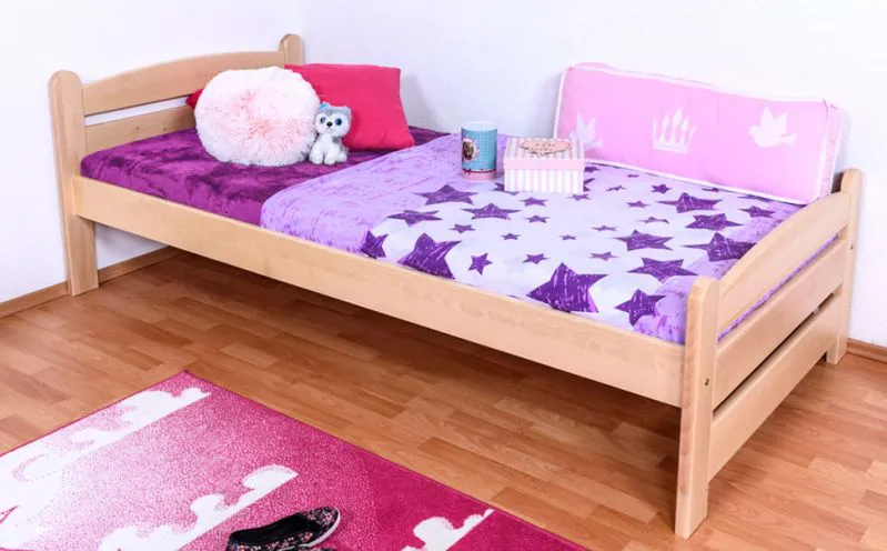 Bettrahmen für Kinder / Kinderbett 90 x 200 cm | Massivholz: Buche | Natur Lackiert Abbildung