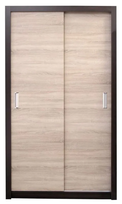 110 cm breiter Schiebetürenschrank mit 2 Türen | 6 Fächer | Kleiderstange | Farbe: Sonoma Eiche Abbildung