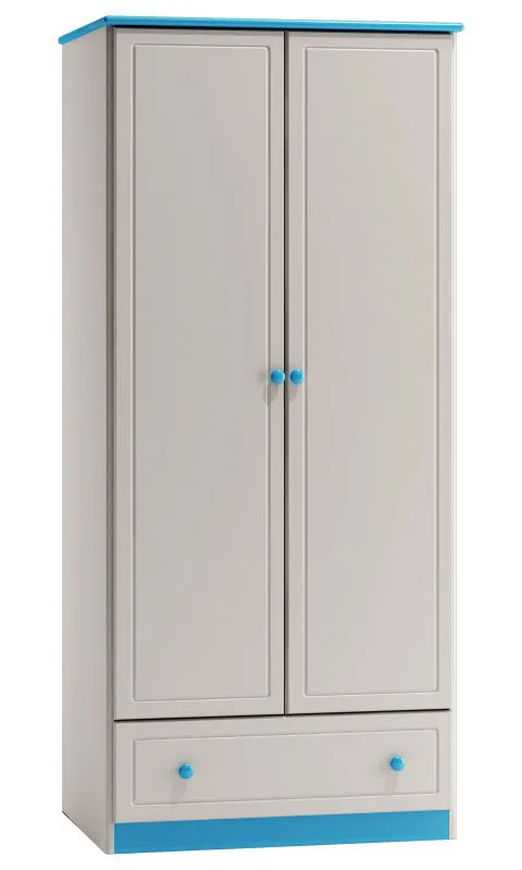 80 cm breiter Kleiderschrank mit 2 Türen | Farbe: Weiß / Blau Abbildung