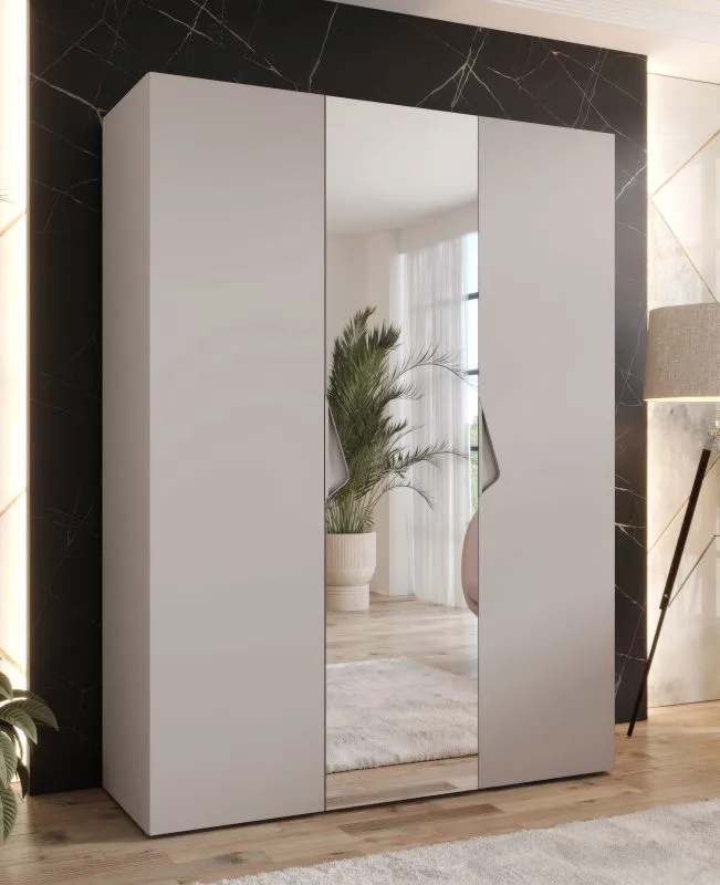 Drehtürenschrank / Kleiderschrank | 1 Spiegeltür | Farbe: Kaschmir | 2 Fächer | Griffe: Kaschmir | 2 Kleiderstangen | Soft-Close | Maße: 150 x 52 x 202 cm