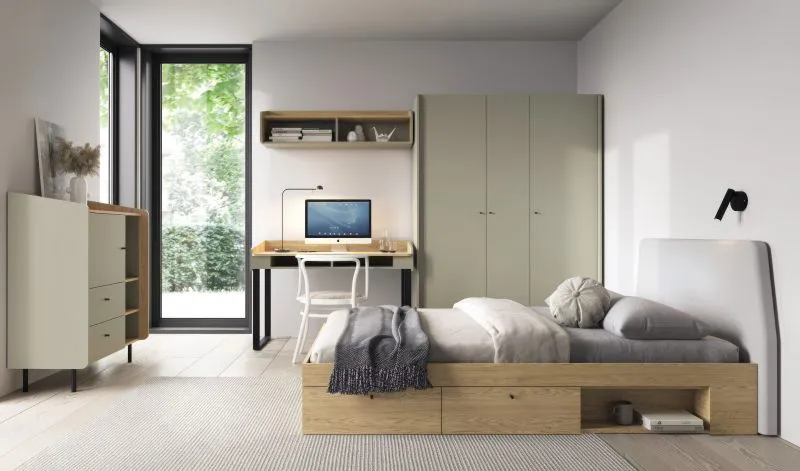 Schlafzimmer Komplett - Set C Sampont, 5-teilig, Mintgrün / Eiche dunkel, angenehmes Design, harmonische Farben, einfache und rasche Montage
