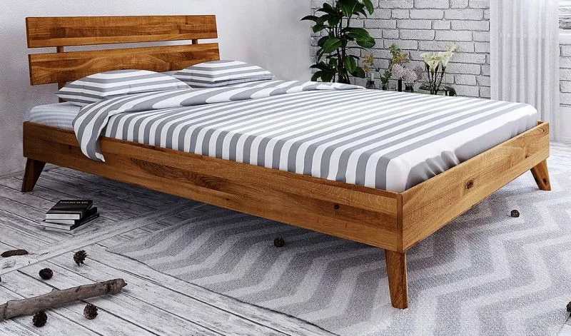 Eiche-Bett massiv | 90 x 200 cm | Wildeiche | Geölt | Natur Abbildung