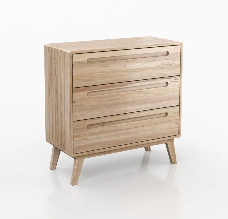 Schmale Kommode mit drei Schubladen Engordany 04 | Buche Vollholz massiv | lackiert | Farbe: Buche | Soft-Close-Funktion | für Wohnzimmer