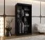 Kleiderschrank | Schwarz Matt | 2 Kleiderstangen | 5 Fächer | 100 x 62 x 200 cm | dekorative Spiegeltür | Schiebetürenschrank | Moderne Details