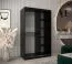 Schiebetürenschrank / Kleiderschrank Musala 07, Farbe: Schwarz, zwei Kleiderstangen, 1,2 Meter breit, Aluminiumschienen, eine Spiegeltür, fünf Fächer
