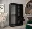 Schiebetürenschrank / Kleiderschrank Musala 07, Farbe: Schwarz, zwei Kleiderstangen, 1,2 Meter breit, Aluminiumschienen, eine Spiegeltür, fünf Fächer