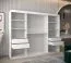 250 cm breiter Schiebetürenschrank mit 3 Türen | 10 Fächer | 2 Kleiderstangen | Farbe: Weiß / Schwarz Abbildung
