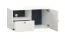 Schlichtes TV-Möbel / TV-Schrank mit einer Schublade Aenna 113, Farbe: Weiß / Indigo, Griffe: Eiche, Maße: 51,5 x 101 x 46,5 cm, zwei Fächer, ein Kabelloch