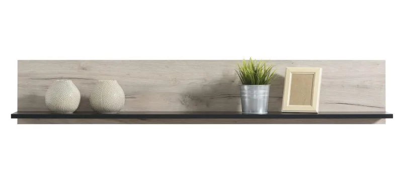 Einfaches Wandregal Vracar 05, Farbe: Eiche Grau / Schwarz, Maße: 24 x 138 x 19,5 cm, aus sehr hochwertigen Materialien, für Wohnzimmer