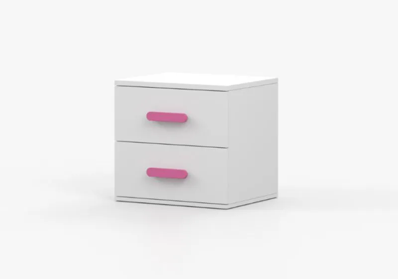 Nachtkästchen / Nachtkommode | Weiß | Smolikas 141 | 2 geräumige Schubladen | rosa Griffe aus Massivholz| 50 x 55 x 40 cm | schlichtes Design