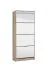 Hoher Schuhschrank mit Spiegel-Front Gradide 10, Farbe: Eiche Grau, vier Kipptüren, Griffe: Grau, Maße: 155,5 x 67 x 28 cm, acht Fächer, ABS-Kanten