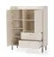 Kommode | 2 Schubladen | Farbe: Beige mit Holzstruktur | 3 Holzeinlegeböden | Maße: 103,5 x 42 x 133 cm | 3 Türen | Beine & Griffe: Metall | 6 Fächer