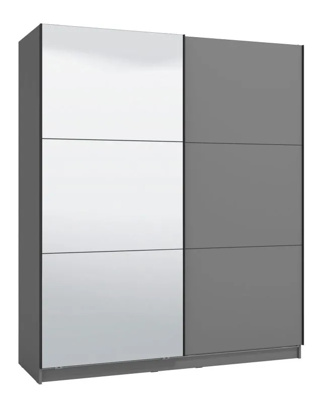 Kleiderschrank / Schiebetürenschrank mit einer Spiegeltür Kule 05, Farbe: Graphitgrau, eine Kleiderstange, sechs Fächer, Maße: 210 x 179 x 62,5 cm