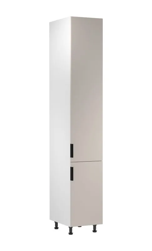 Küchenhochschrank | 2 Drehtüren | Farbe: Weiß / Beige | Soft-Close Funktion | 40 x 58 x 247 cm | 6 Fächer | Metallgriffe | verstellbare Beine | Türanschlag: Links