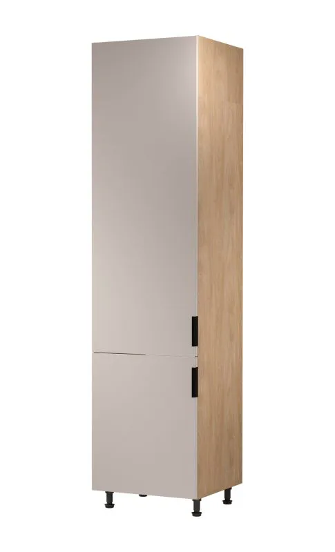 Küchenschrank | 2 Drehtüren | Farbe: Eiche Puccini / Beige | 1 Fach | 60 x 58 x 247 cm | Soft-Close Funktion | für Einbau eines Kühlschranks | Türanschlag: Links