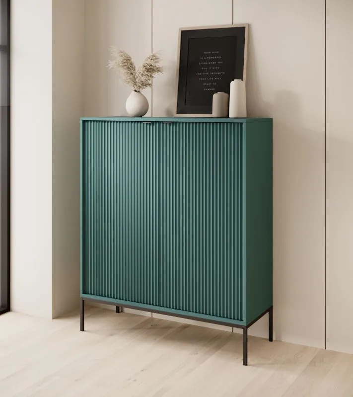 Große Kommode mit genügend Stauraum Worthing 16, Farbe: Grün / Schwarz - Abmessungen: 125 x 104 x 39 cm (H x B x T)