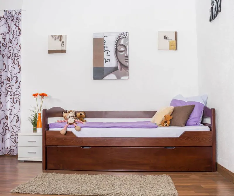 Ausziehbett 90 x 200 cm Buche Dunkelbraun mit 1 Schublade(n) Abbildung