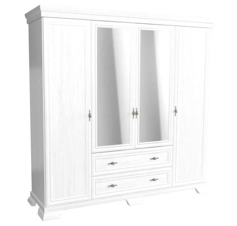 Kleiderschrank Weiß mit Spiegel, Abmessung: 211 x 208 x 62 cm (H x B x T) Abbildung
