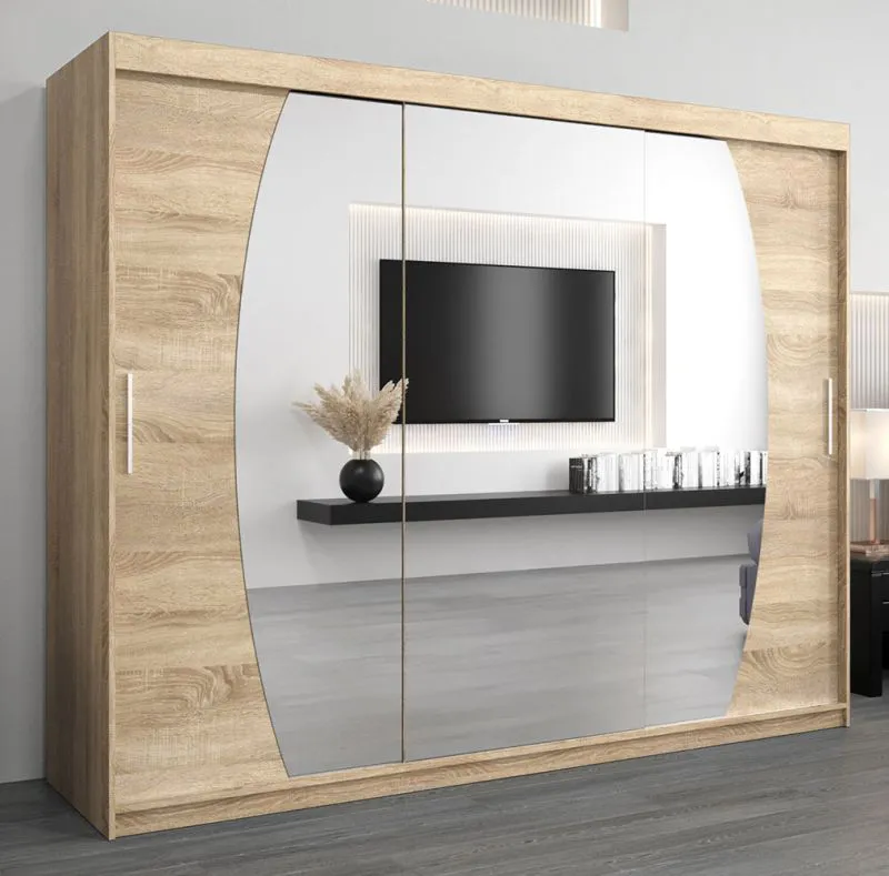 Großer 250 cm breiter Kleiderschrank mit 10 Fächern und 3 Türen | Farbe: Sonoma Eiche Abbildung