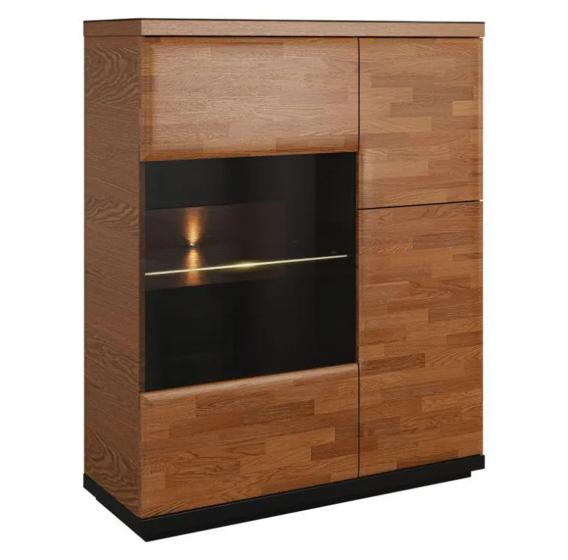 Bücherregal Bücherschrank Büchervitrine - 102 cm breit, teilmassiv, Optik: Walnuss / Schwarz Abbildung