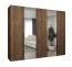 Kleiderschrank mit fünf Türen | Farbe: Walnuss | zwei Spiegeltüren | Soft-Close-Funktion | 2,5 Meter breit | Griffe: Schwarz | drei Kleiderstangen | drei Fächer