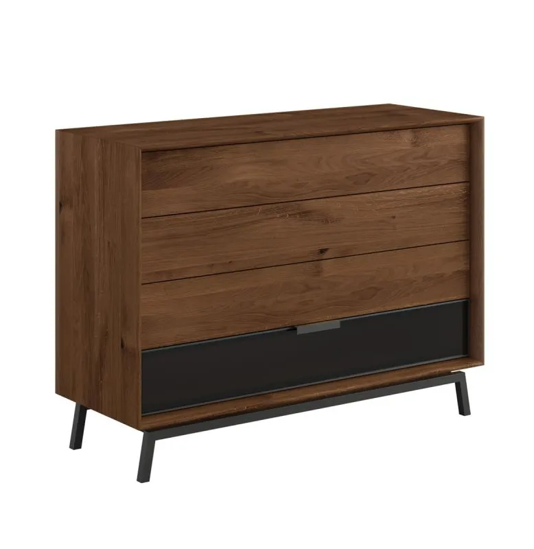 Kommode Salleron 07, Eiche massiv geölt, Farbe: Tabacco, vier Schubladen, teilweise Push-to-open Funktion, Maße: 90 x 121 x 45 cm, für Wohnzimmer