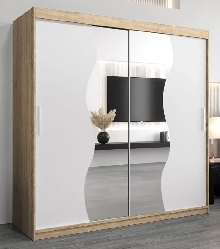 2 Meter breiter Kleiderschrank mit 2 Türen | Farbe: Sonoma Eiche / Weiß Abbildung