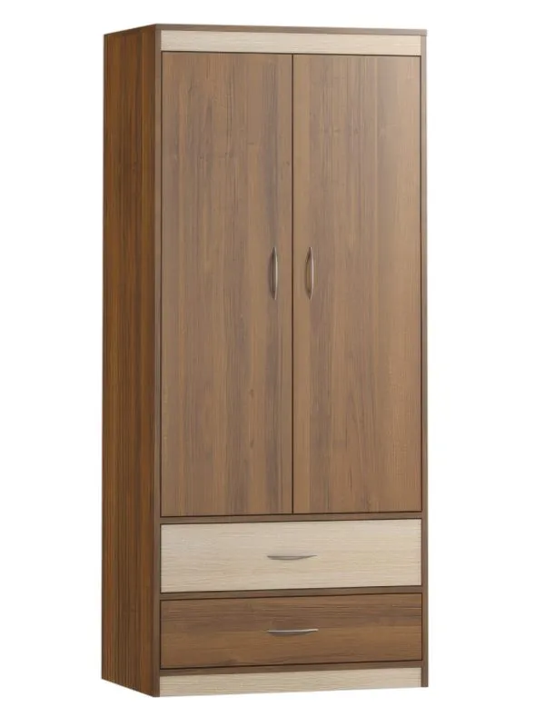 Drehtürenschrank / Kleiderschrank Pasuruan 02, Farbe: Nuss / Ahorn - Abmessungen: 195 x 85 x 55 cm (H x B x T)