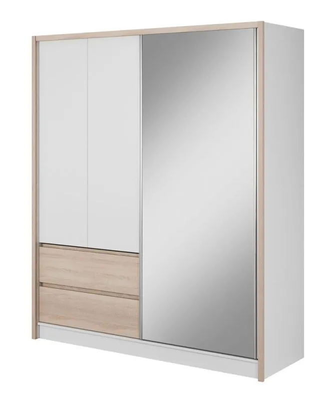 Kleiderschrank | 2 Türen | 1 Kleiderstange | 2 Schubladen | 6 Fächer | 5 Einlegeböden | 184 cm breit | MDF Abbildung