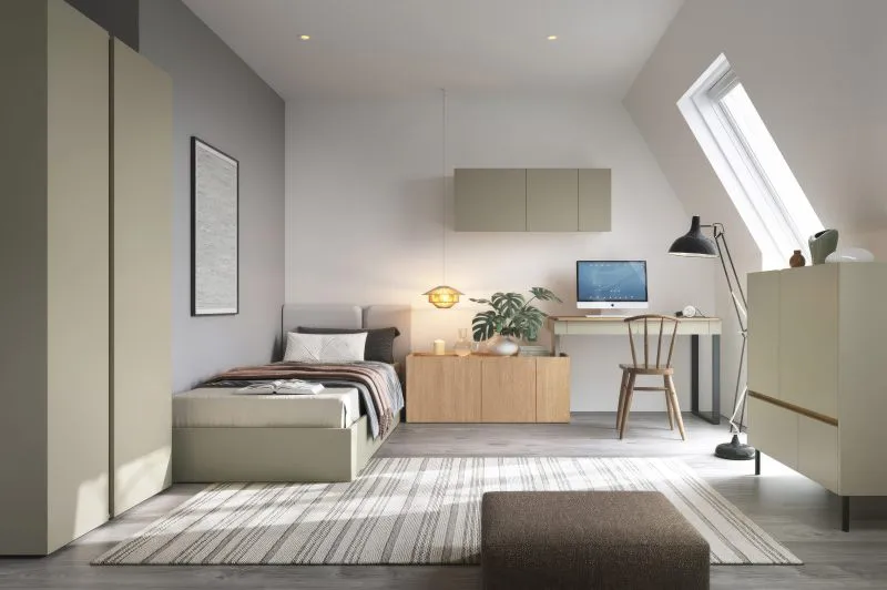 Schlafzimmer Komplett - Set D Fricourt, 5-teilig, Mintgrün / Eiche dunkel, angenehmes Design, harmonische Farben, einfache und rasche Montage