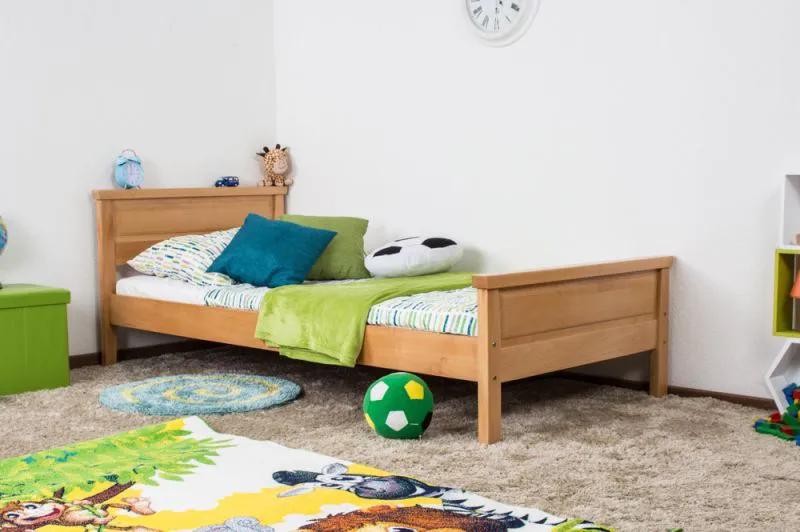 Bettrahmen für Kinder / Kinderbett 90 x 200 cm | Massivholz: Buche | Natur Unbehandelt Abbildung