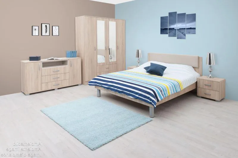 Schlafzimmer - Kleiderschrank mit Spiegel, Farbe: Eiche Braun - 200 x 164 x 53 cm (H x B x T) Abbildung