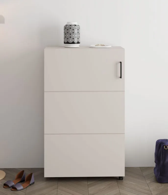 Schuhschrank | Farbe: Kaschmir | eine Drehtür | 68 x 33 x 113 cm | schmal | 6 Schuhfächer | schwarzer Griff | kleiner Schrank | für den Vorraum