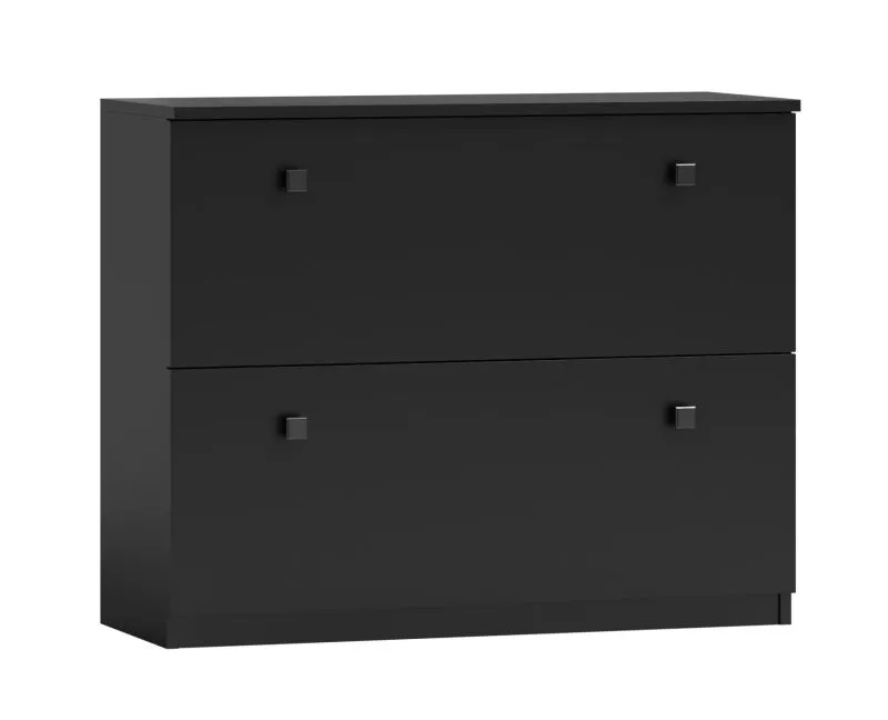 Schuhschrank mit viel Stauraum, in Schwarz, 82 x 100 x 26 cm, mit 2 Kippschubladen, quadratische Griffe, ABS-Kanten, Metallbeine