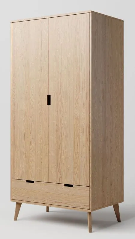 Drehtürenschrank / Kleiderschrank Eiche massiv natur Aurornis 04 - Abmessungen: 200 x 96 x 60 cm (H x B x T)
