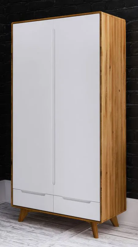 Drehtürenschrank / Kleiderschrank Timaru 19 Wildeiche geölt / Weiß, teilmassiv - Abmessungen: 180 x 90 x 45 cm (H x B x T)