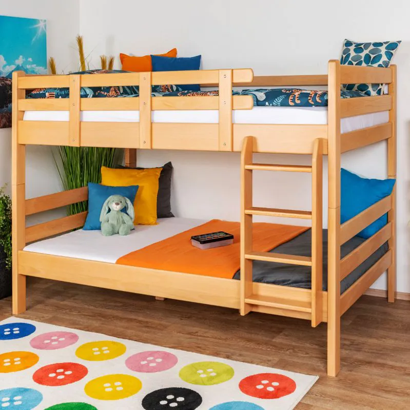 Kinderstockbett 120 x 190 cm | Massivholz: Buche | Natur Lackiert | umbaubar in 2 Einzelbetten | Premium-Qualität | inkl. Rollroste Abbildung