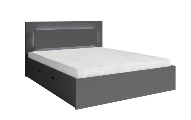 Einzelbett / Jugendbett mit Bettschublade Almopia 04, inkl. LED-Beleuchtung, Farbe: Graphitgrau, Liegefläche: 140 x 200 cm, schlichtes Design