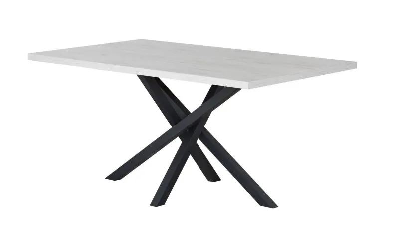 Esstisch Ourense 01, Farbe: Eiche weiß / Schwarz - Abmessungen: 140 x 80 cm (B x T)