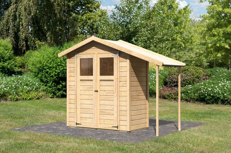 Kleines Gartenhaus mit Schleppdach für zusätzlichen Stauraum, Farbe: Natur, Grundfläche: 1,5 m²