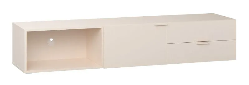 TV-Unterschrank | Farbe: Beige | zwei Schubladen | Griffe: Beige | Griffe: Eiche | 1 Kabeldurchführung | Maße: 187 x 42 x 36 cm | zwei Fächer | Soft-Close
