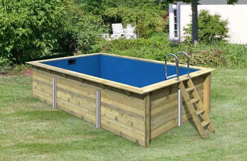 Garten Pool 3 SET rechteckig aus Holz, Farbe: Natur KDI, Ø 637 cm, inkl. Filterpaket & Leitern