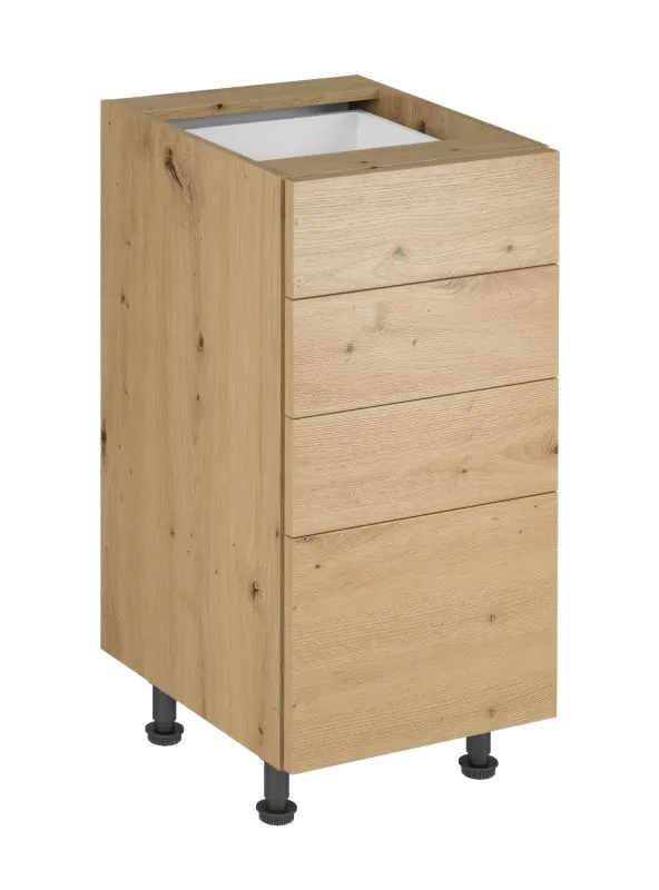Küchenunterschrank | 4 Schubladen | Farbe: Eiche Artisan | 40 x 47 x 82 cm | verstellbare Beine | hochwertig Verarbeitet | Push-to-open Funktion
