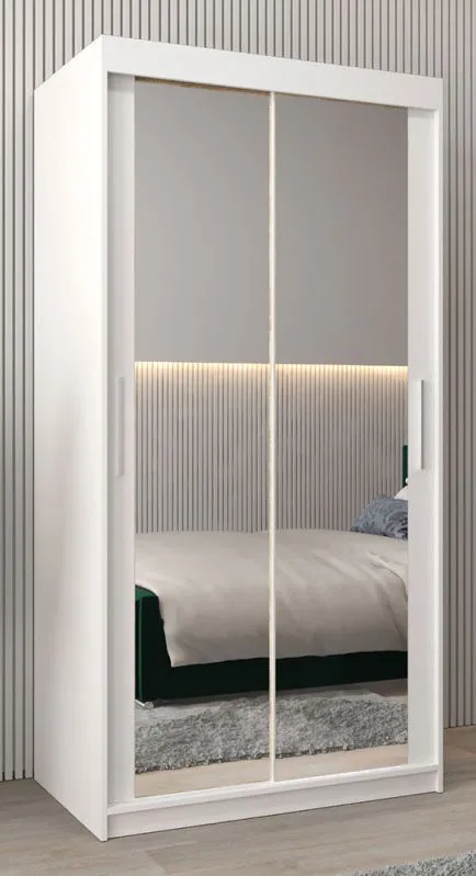 100 cm breiter Kleiderschrank mit 5 Fächern und 2 Türen | Farbe: Weiß Abbildung