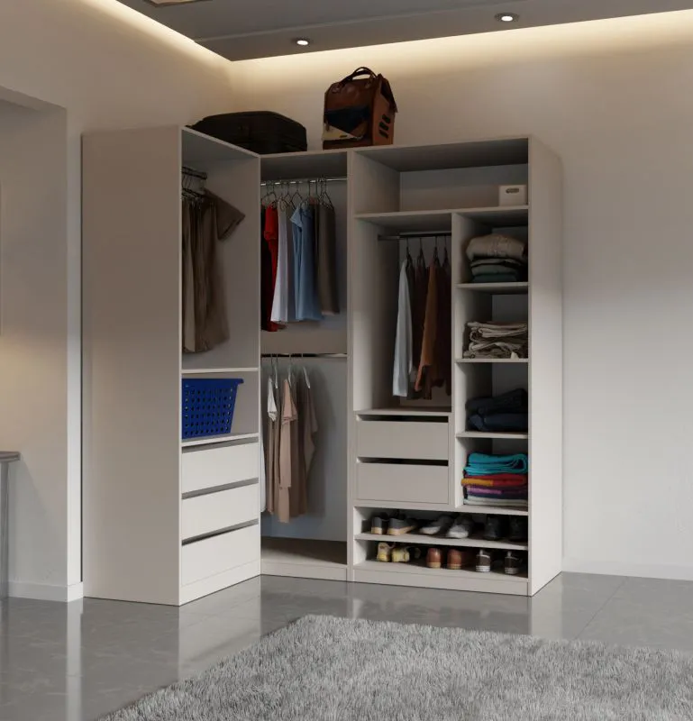 Schrankset für Ankleidezimmer - Set D Cabecao | 4-teilig | Farbe: Kaschmir | offener Kleiderschrank | 5 Schubladen | minimalistisch | 4 Kleiderstangen